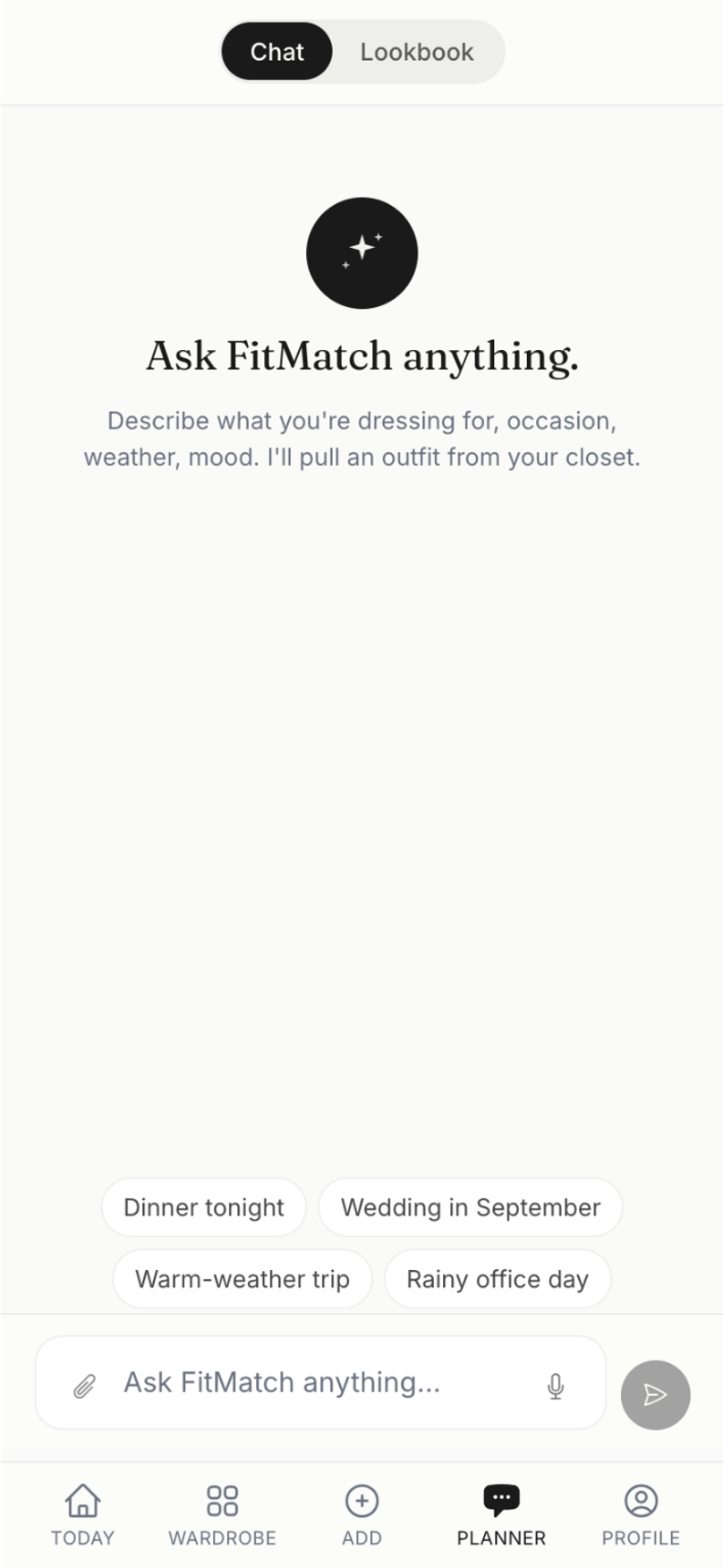 FitMatch planner screen